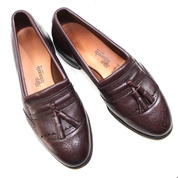 Allen Edmonds Bridgeton Loafers Burgundy Brogue Leather Kiltie Tassel Men's 9.5 - Picture 2 of 9